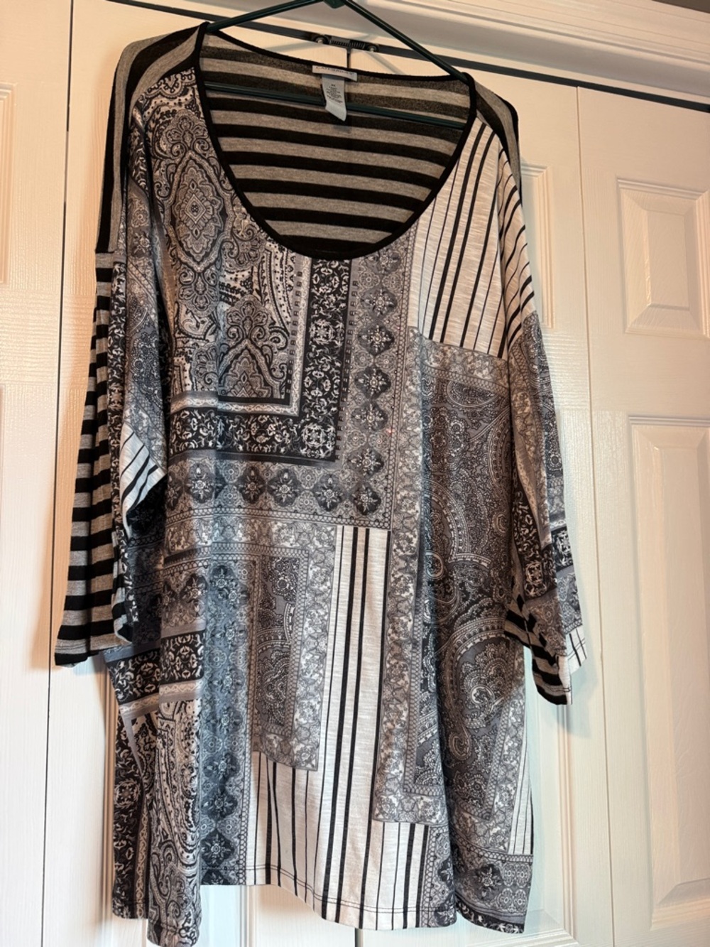 Catherines Black & White Patchwork Paisley Stripe Tunic